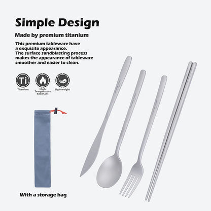 Boundless Voyage Camping Titanium Cutlery Set Long Handle Spoon Fork Knife Chopsticks Uncoated Outdoor Travel Metal Tableware Ti1055T