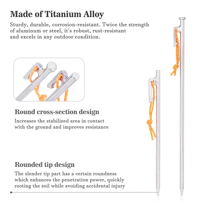 Titanium Alloy Tent Pegs Heavy Duty Nails Camping Stakes Hard Ground Pins 20cm 24cm 30cm 35cm 40cm
