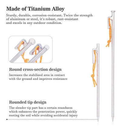 Titanium Alloy Tent Pegs Heavy Duty Nails Camping Stakes Hard Ground Pins 20cm 24cm 30cm 35cm 40cm
