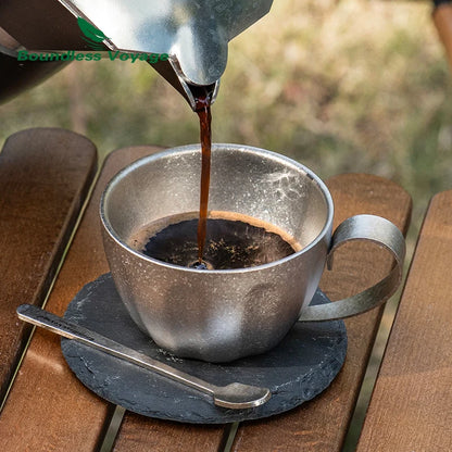 Boundless Voyage Titanium Espresso Cup 120ml Double Wall Coffee Cup, Compact & Lightweight & Heat Insulated, Fixed Handle Ti3088D