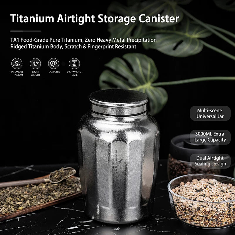 Boundless Voyage Titanium Airtight Storage Canister 3L Large Tea Caddy Leakproof Wide Mouth Sealed Container for Loose Leaf Tea