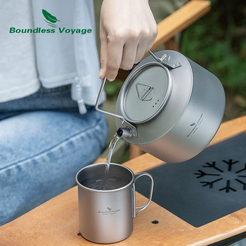 Boundless Voyage 1L Titanium Kettle Ultralight Camping Tea Coffee Pot for Campfire & Stove Backpacking Hiking Outdoor Travel Ti3099D