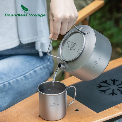 Boundless Voyage 1L Titanium Kettle Ultralight Camping Tea Coffee Pot for Campfire & Stove Backpacking Hiking Outdoor Travel Ti3099D