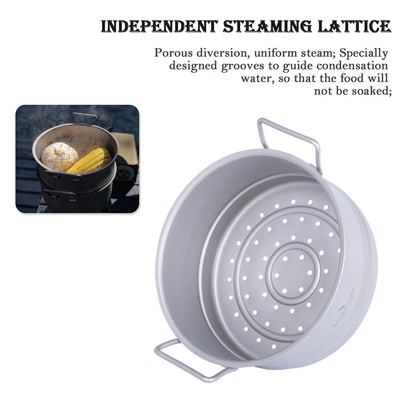 Boundless Voyage Titanium Steam Pot Compact Food Steamer Pan Camping Pot Outdoor Cookware Lightweight Portable Hiking Saucepan