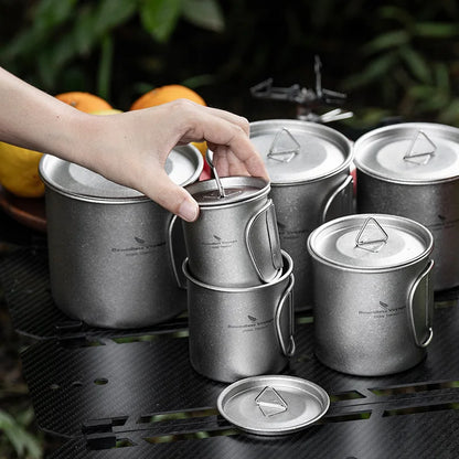 Boundless Voyage Titanium Cup Ultralight Camping Coffee Beer  Mug, Open Fire Heatable Pot Outdoor Cookware, 150ml-950ml TI3038D