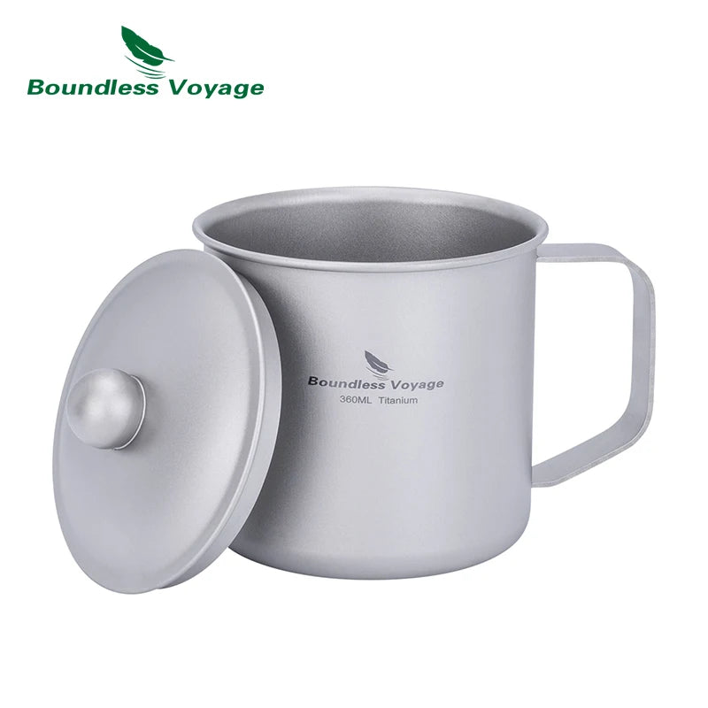 Boundless Voyage 360ml Titanium Camping Mug with Lid Lightweight Travel Coffee Tea Cup Portable Durable Single layer Dinking Mug Ti3023D