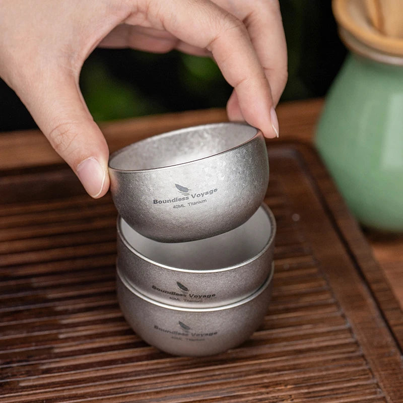 Boundless Voyage Titanium Mini Tea Cup – 40ml, Double-Wall, Sandblasted, 2 Finishes Ti3204D