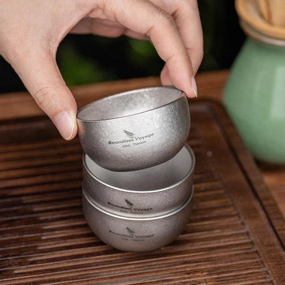 Boundless Voyage Titanium Mini Tea Cup – 40ml, Double-Wall, Sandblasted, 2 Finishes Ti3204D