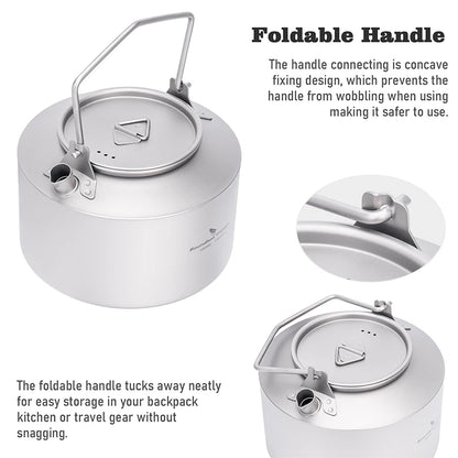 Boundless Voyage 1L Titanium Kettle Ultralight Camping Tea Coffee Pot for Campfire & Stove Backpacking Hiking Outdoor Travel Ti3099D