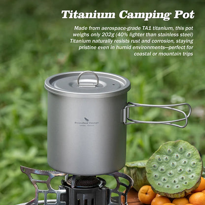 Boundless Voyage Titanium Camping Pot 1400ml Ultralight Backpacking Cookware with Folding Handle & Lid for Outdoor Hiking Travel Ti2060C