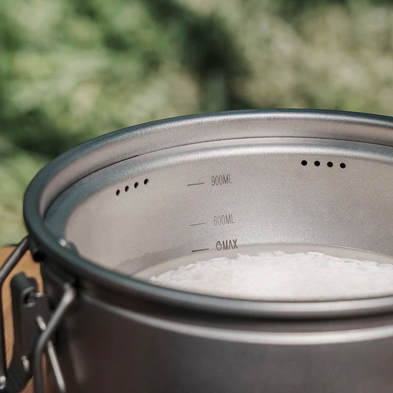 Boundless Voyage Camping Titanium Pot Ultralight Rice Soup Cooker Multifunctional Cooker Outdoor Portable Open Fire Cookware Ti2087C
