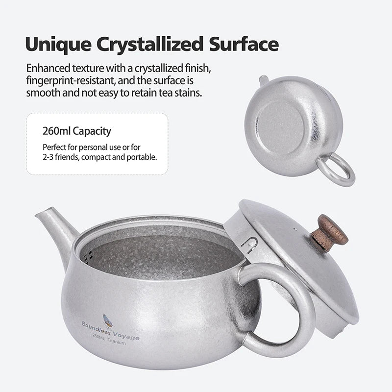 Boundless Voyage 260ml Titanium Teapot with Filter, Chinese Kung Fu Tea Set, Lightweight Portable for Camping Office Home Ti3106D