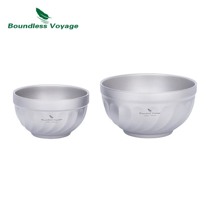 Boundless Voyage Titanium Double-Wall Bowl Set – 500ml + 800ml, Magnolia Embossed, Anti-Scald Ti1168T/Ti1169T