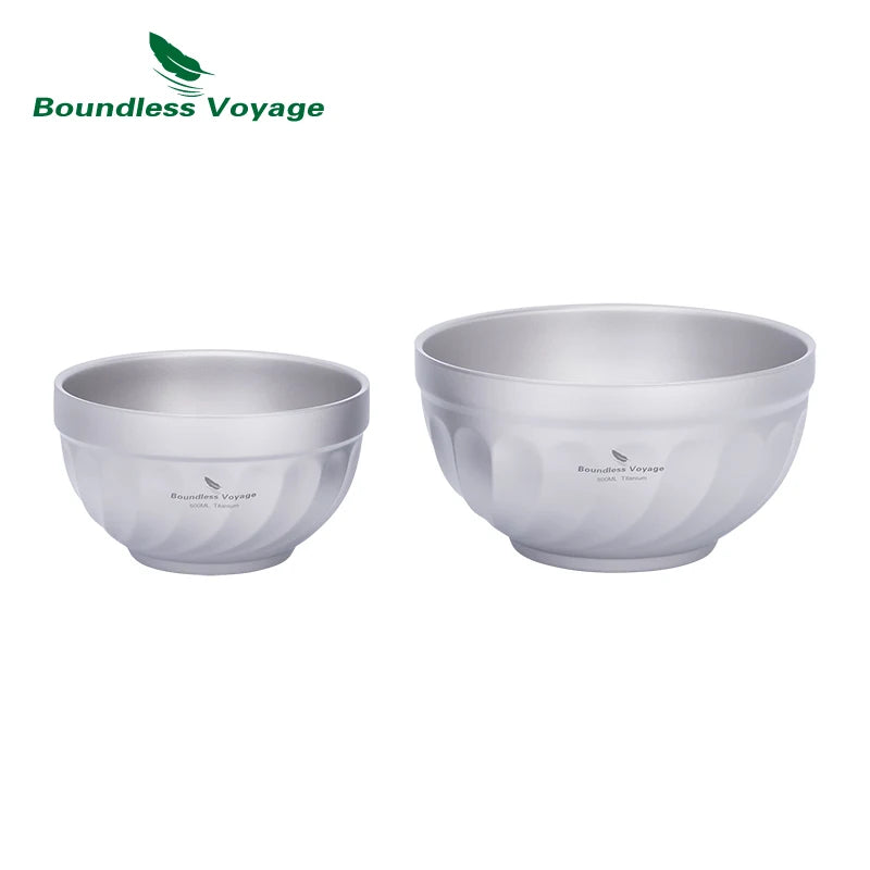 Boundless Voyage Titanium Double-Wall Bowl Set – 500ml + 800ml, Magnolia Embossed, Anti-Scald Ti1168T/Ti1169T