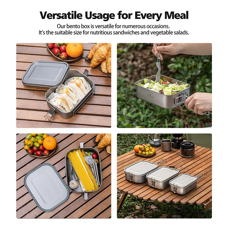 Boundless Voyage Titanium Bento with Lid & Handle Outdoor Camping Dinner Box Portable Cookware Leak Proof Lunch Box Container Ti2083C