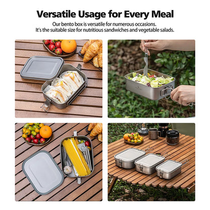 Boundless Voyage Titanium Bento with Lid & Handle Outdoor Camping Dinner Box Portable Cookware Leak Proof Lunch Box Container Ti2083C