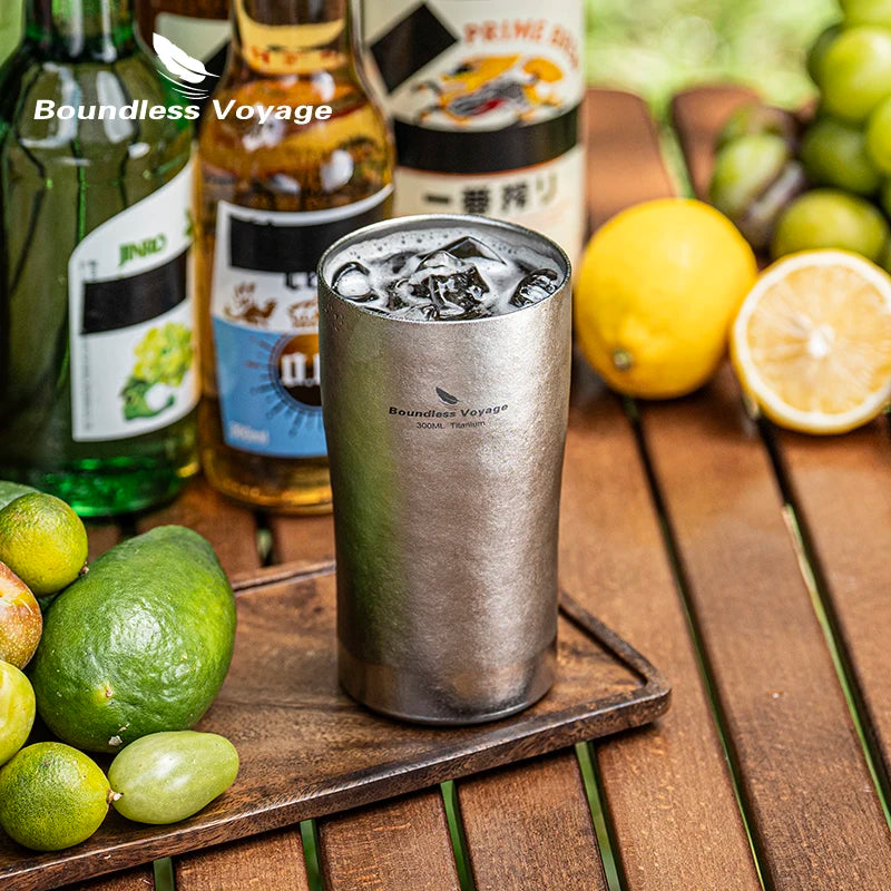 Boundless Voyage 10oz (300ml) Titanium Cup Ultralight Double Wall Insulated Beer Coffee Tea Juicy Mug for Camping Picnic Home Ti3246D