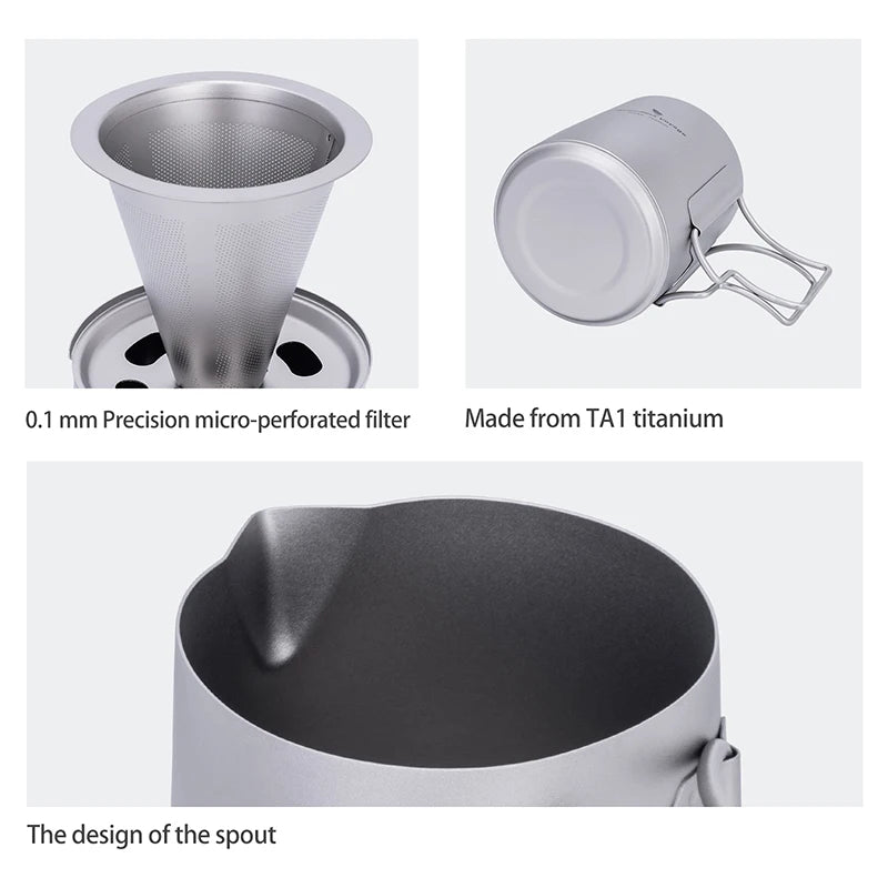 Boundless Voyage Titanium Portable Pour-over Coffee Set 300ml Coffee Mug with Detachable Dripper Outdoor Camping Coffee Maker Ti6007P