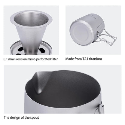 Boundless Voyage Titanium Portable Pour-over Coffee Set 300ml Coffee Mug with Detachable Dripper Outdoor Camping Coffee Maker Ti6007P