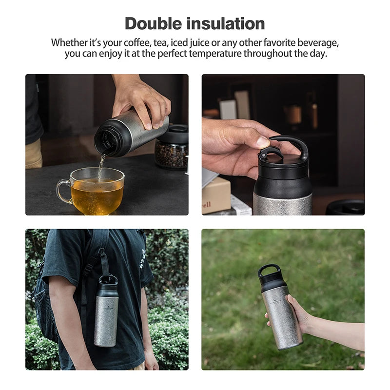Boundless Voyage 600ml Titanium Vacuum Flask Double-Walled Insulated Bottle Reusable Travel Keeping Hot & Cold Coffee Tea Cup Ti3010D