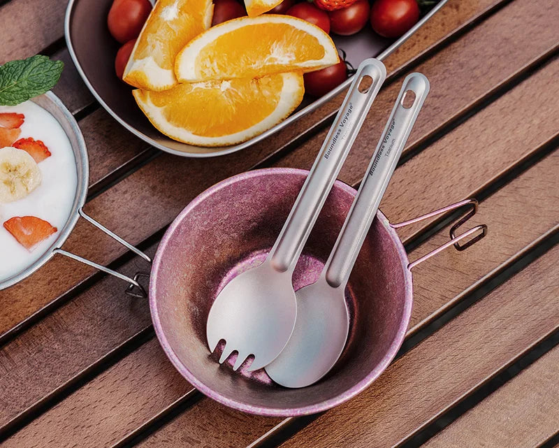 Titanium Spoon Spork Camping Tableware Lightweight Outdoor Travel Flatware Backpacking Hiking Portable Utensils for Kitchen Ti1036T