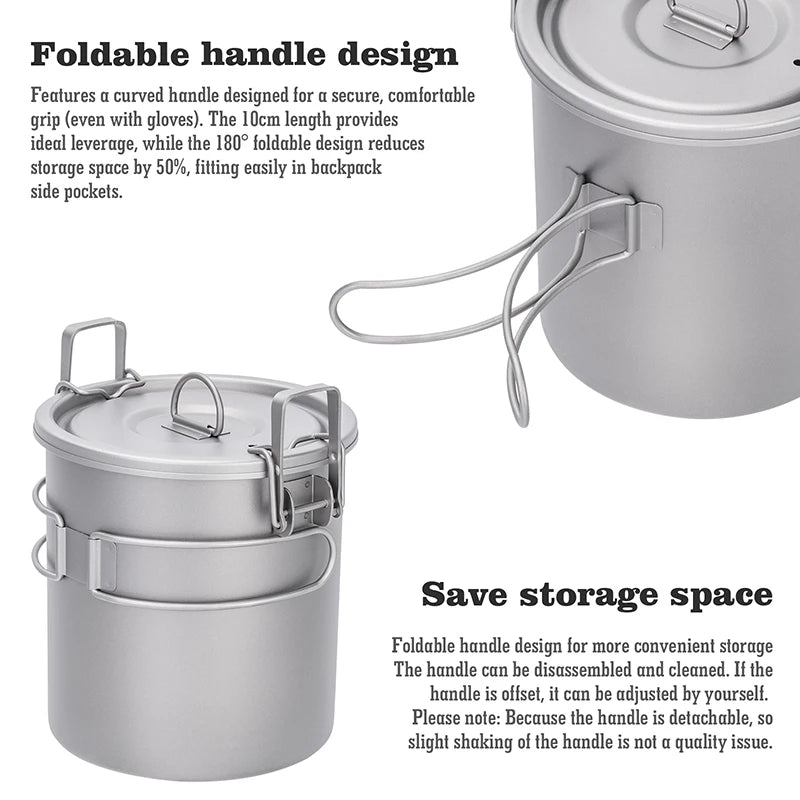 Boundless Voyage Titanium Cook Set – 1.4L Outer Pot + 0.9L Inner Pot, Steamer, Foldable Handles Ti2093C
