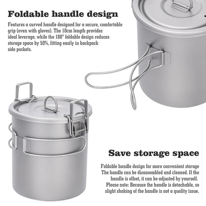 Boundless Voyage Titanium Cook Set – 1.4L Outer Pot + 0.9L Inner Pot, Steamer, Foldable Handles Ti2093C