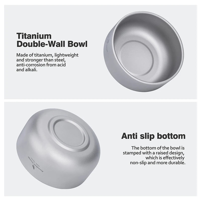 Boundless Voyage Titanium Bowl Set 200ml & 420ml | Lightweight Stackable Camping Bowls for Family | Anti-Scald Outdoor Tableware Ti1084T