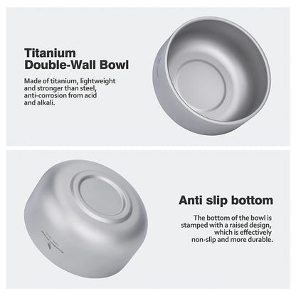 Boundless Voyage Titanium Bowl Set 200ml & 420ml | Lightweight Stackable Camping Bowls for Family | Anti-Scald Outdoor Tableware Ti1084T