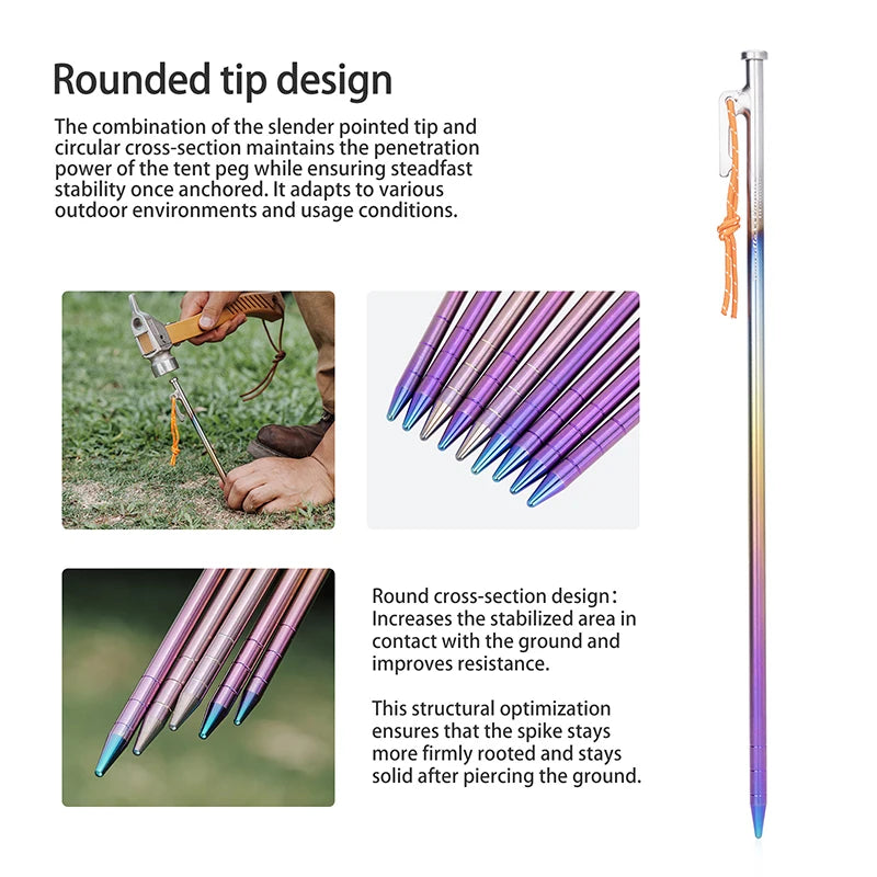 Titanium Tent Pegs 20-40cm Heavy Duty Camping Alloy Stakes for Hard Ground/Sand/Snow Ultra Lightweight Rustproof Druable Gear Ti4016P