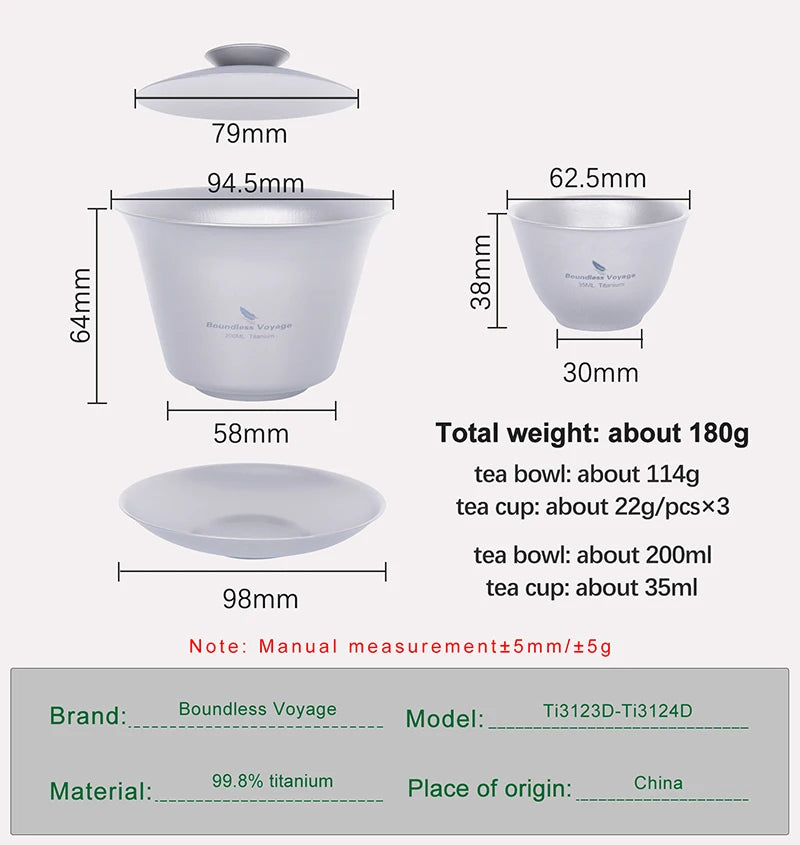 Titanium Gaiwan Kung Fu Tea Cup and Saucer with Lid