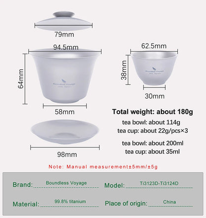 Titanium Gaiwan Kung Fu Tea Cup and Saucer with Lid
