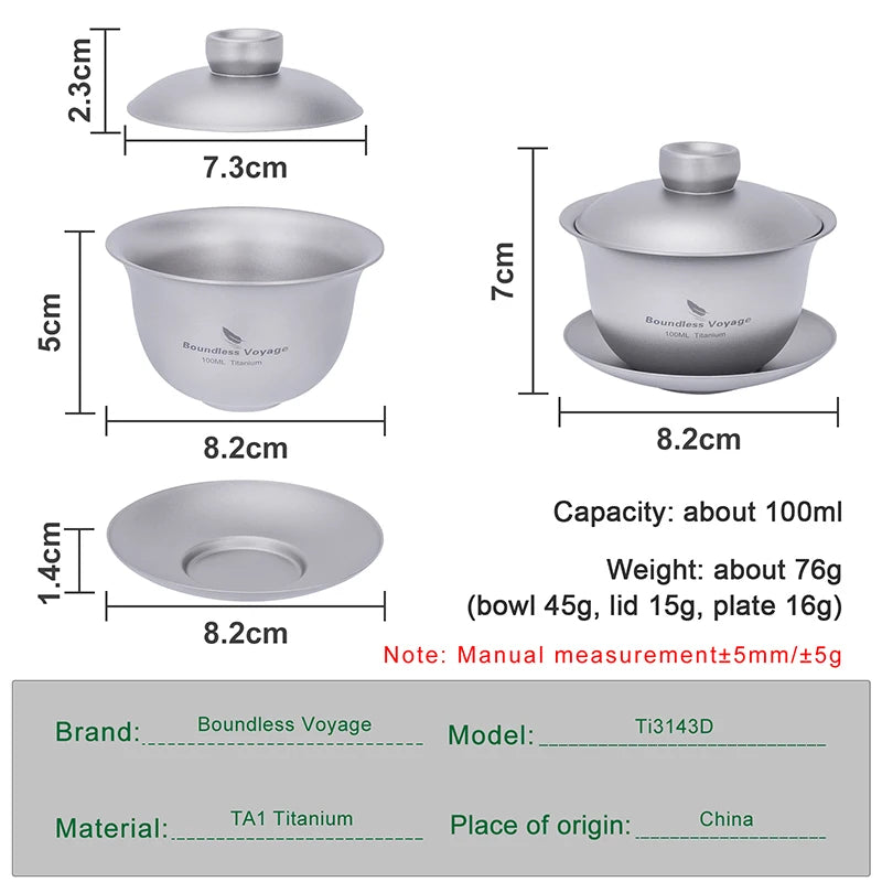 Boundless Voyage 100ml Titanium Gaiwan Traditional Chinese Kung Fu Tea Set with Lid Heat-Resistant Double-Walled Tea Bowl