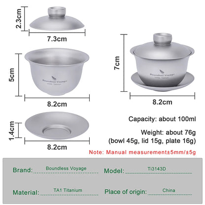 Boundless Voyage 100ml Titanium Gaiwan Traditional Chinese Kung Fu Tea Set with Lid Heat-Resistant Double-Walled Tea Bowl