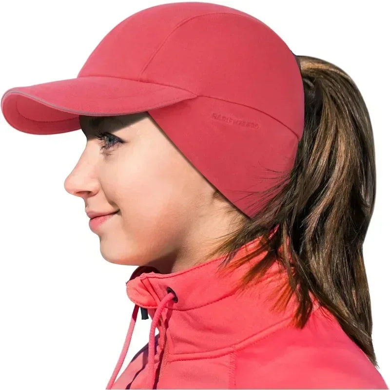 GADIEMKENSD Women's Winter Fleece Ponytail Hat Reflective Baseball Cap with Drop down Ear Warmers Golf Sports Cap M24