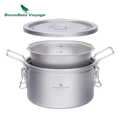 Boundless Voyage Camping Titanium Pot Ultralight Rice Soup Cooker Multifunctional Cooker Outdoor Portable Open Fire Cookware Ti2087C
