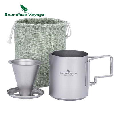Boundless Voyage Titanium Portable Pour-over Coffee Set 300ml Coffee Mug with Detachable Dripper Outdoor Camping Coffee Maker Ti6007P