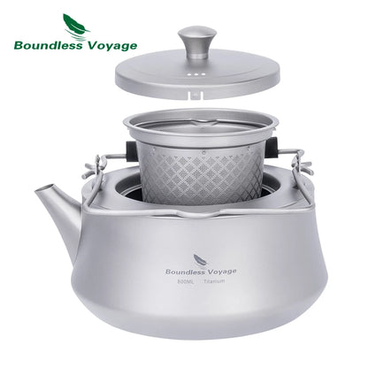 Boundless Voyage Titanium Tea Kettle – 800ml, Double Filtration, Collapsible Handle, Energy-Locking Bottom Ti3093D