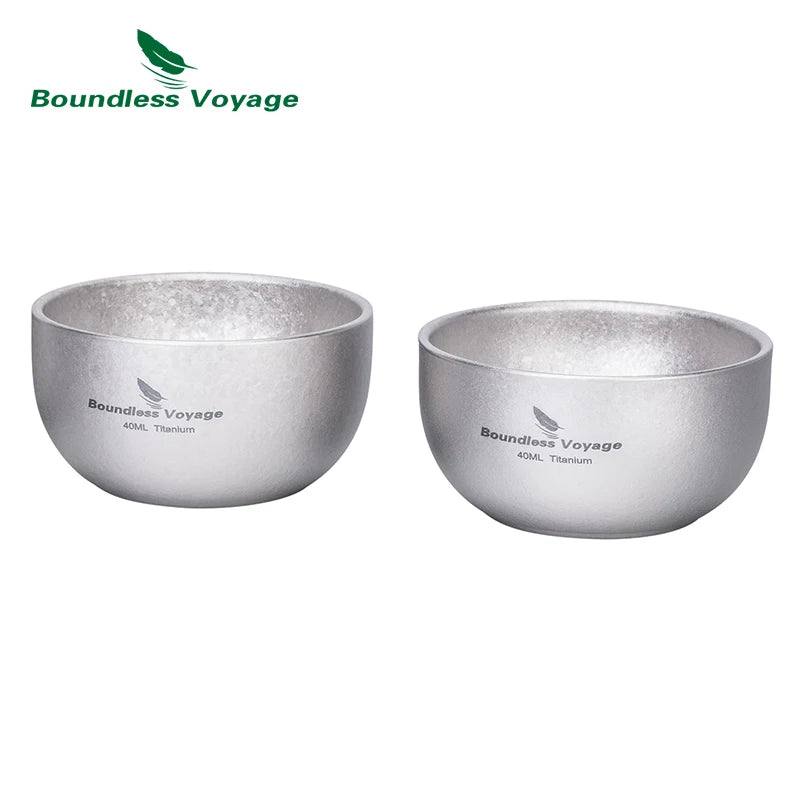 Boundless Voyage Titanium Mini Tea Cup – 40ml, Double-Wall, Sandblasted, 2 Finishes Ti3204D