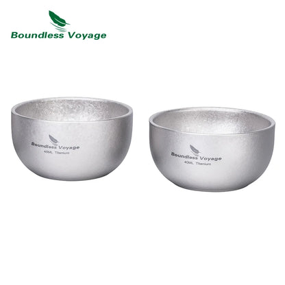 Boundless Voyage Titanium Mini Tea Cup – 40ml, Double-Wall, Sandblasted, 2 Finishes Ti3204D