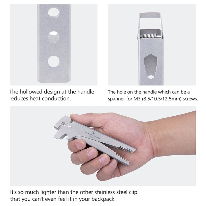 Boundless Voyage Titanium Hot Plate Gripper Anti-Scalding Bowl Dish Clips Non-Slip Tongs Clamp Multifunctional Kitchen Tool Ti1015T