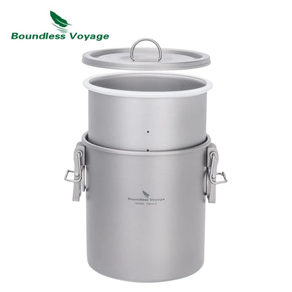 Boundless Voyage Titanium Cook Set – 1.4L Outer Pot + 0.9L Inner Pot, Steamer, Foldable Handles Ti2093C