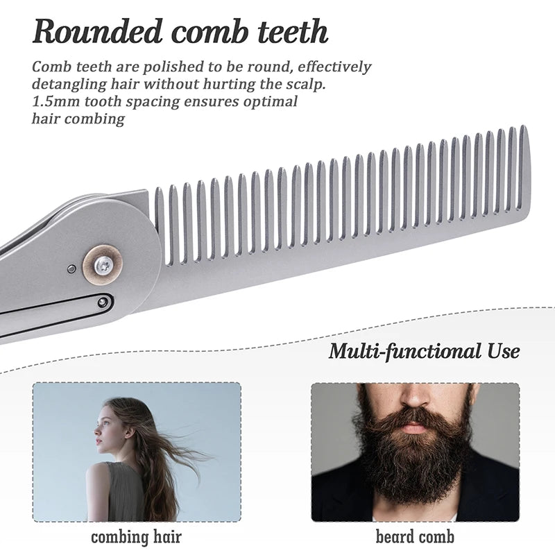 Titanium Foldable Comb Ultra Lightweight Travel Hair Comb, Anti-Static & Portable Pocket Comb for Men Women Ti9011A