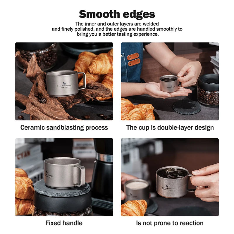 Boundless Voyage Titanium Espresso Cup 100ml Mini Double Wall Tea Coffee Mug Druable Metal Drinkware for Travel Home Office Ti3085D