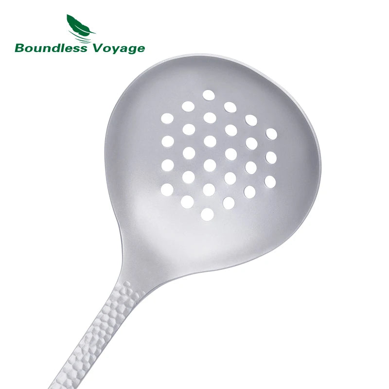 Boundless Voyage Long Handle Titanium Soup Ladle Metal Serving Skimmer Slotted Spoon for Cooking Gravy Sauces Hot Pot Tableware Ti1063T