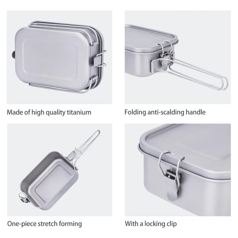 Boundless Voyage Titanium Bento with Lid & Handle Outdoor Camping Dinner Box Portable Cookware Leak Proof Lunch Box Container Ti2083C
