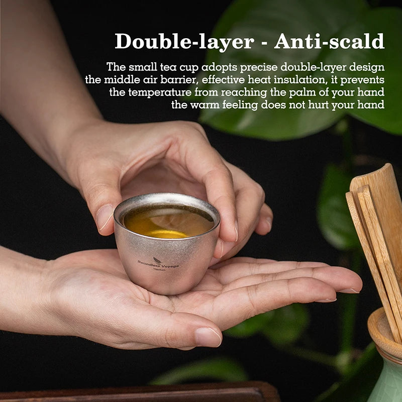 Boundless Voyage 40ml Titanium Tea Cups Mini Double-walled Sake Cup Wine Mug Outdoor Camping Tableware Durable Drinkware Ti3089D