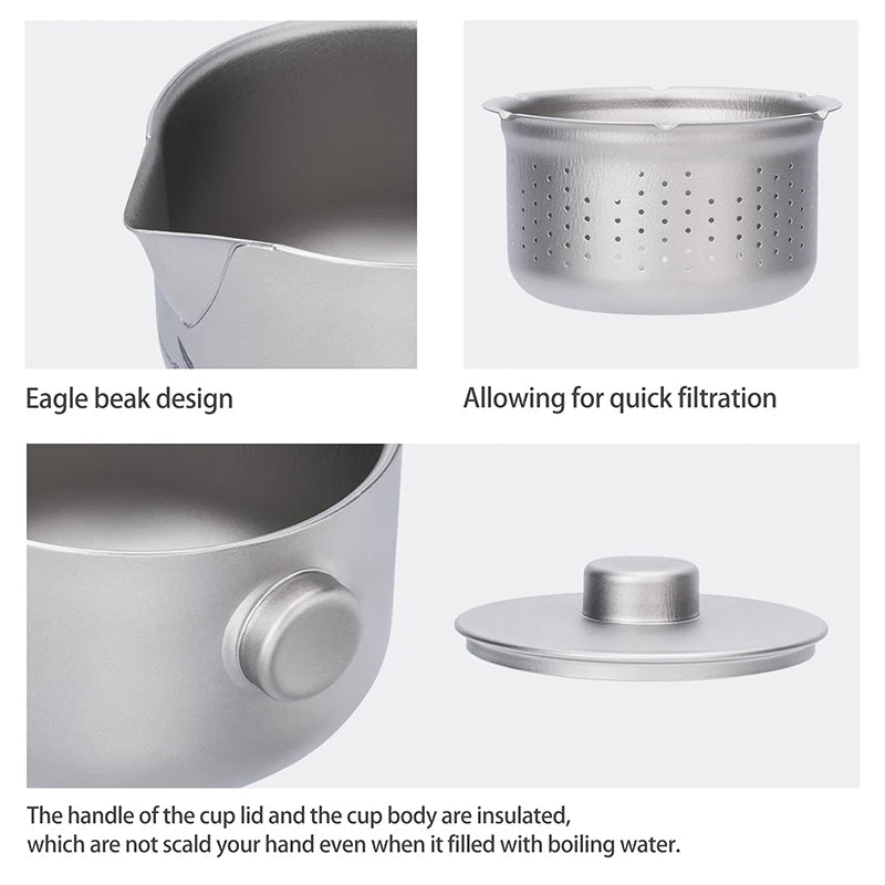 Boundless Voyage Titanium Gaiwan Teapot Cups Double-Layer Tea Maker with Lid & Filter Ultralight Kungfu Tea Set Stackable Mugs Ti3137D