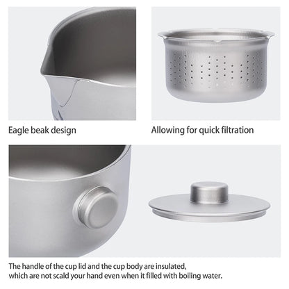 Boundless Voyage Titanium Gaiwan Teapot Cups Double-Layer Tea Maker with Lid & Filter Ultralight Kungfu Tea Set Stackable Mugs Ti3137D
