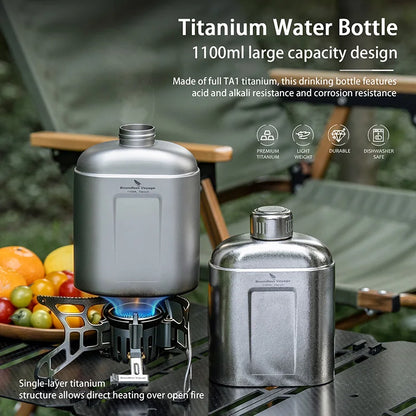 Boundless Voyage 1100ml Pure Titanium Canteen Leakproof Outdoor Water Bottle Ultralight Portable Camping Trekking Flask with Bag Ti3012D
